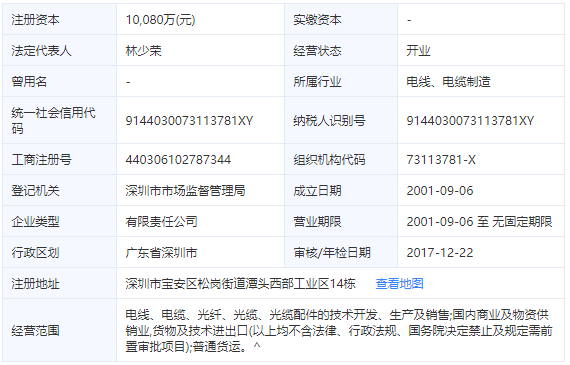 金環宇電線電纜工商信息